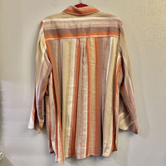 Soft Surroundings Maddalena‎ Metallic Striped Button Down Shirt in Size XL - Picture 11 of 16